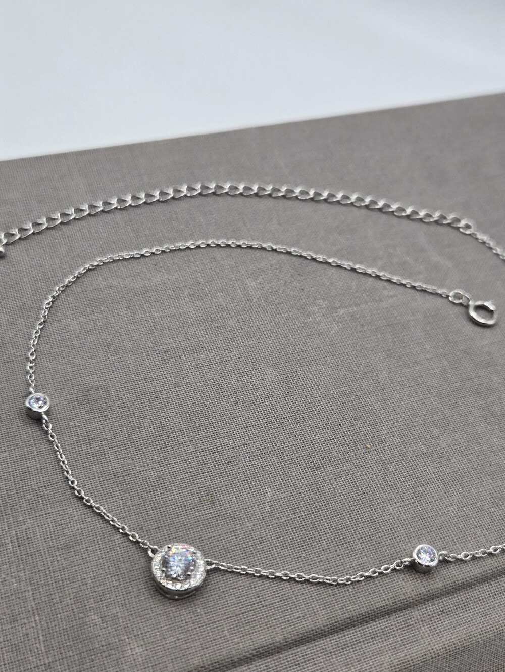IBB 925 STERLING SILVER Dainty Chain Necklace CZ Classic Timeless Retro 3 CZ 16"